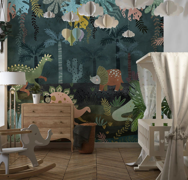 Dino World Wallpaper, Jungle Mural, Oversized Custom Size Wall Art, Non - Woven, Non - Adhesive, Modern Wall Paper, Removable - Adawall Wallpaper - Registered Trade Accounts Only, Wallpaper Wholesale Account - W77755 - Adawall Wholesale - Wallpaper Wholesaler