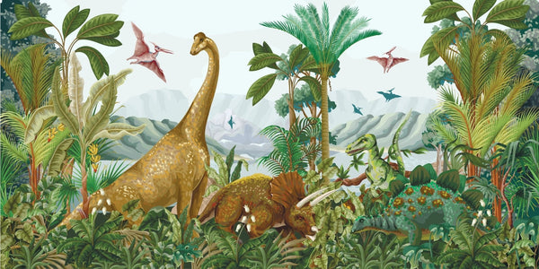 Dino World Wallpaper, Palms Mural, Oversized Custom Size Wall Art, Non - Woven, Non - Adhesive, Modern Wall Paper, Removable - Adawall Wallpaper - Registered Trade Accounts Only, Wallpaper Wholesale Account - W77757 - Adawall Wholesale - Wallpaper Wholesaler