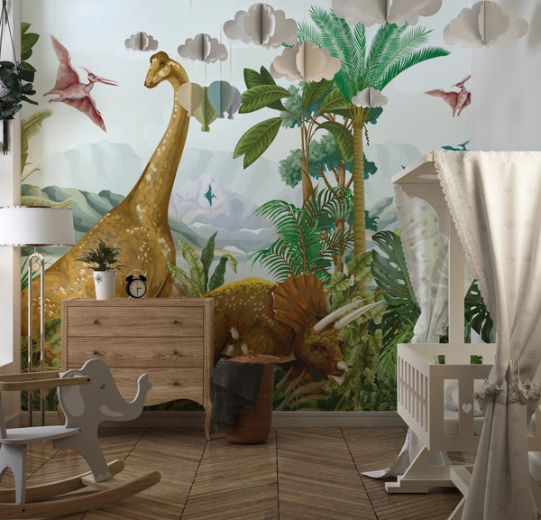 Dino World Wallpaper, Palms Mural, Oversized Custom Size Wall Art, Non - Woven, Non - Adhesive, Modern Wall Paper, Removable - Adawall Wallpaper - Registered Trade Accounts Only, Wallpaper Wholesale Account - W77757 - Adawall Wholesale - Wallpaper Wholesaler