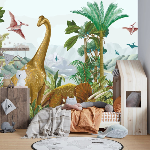 Dino World Wallpaper, Palms Mural, Oversized Custom Size Wall Art, Non - Woven, Non - Adhesive, Modern Wall Paper, Removable - Adawall Wallpaper - Registered Trade Accounts Only, Wallpaper Wholesale Account - W77757 - Adawall Wholesale - Wallpaper Wholesaler