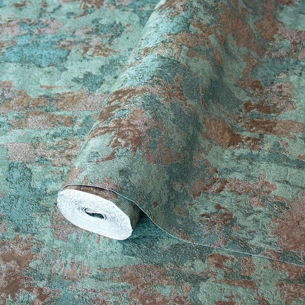 Distressed Metallic Wallpaper, Blue, Green 3D Deep Embossed Shiny Rustic Aged Industrial Design - Adawall Wallpaper - Registered Trade Accounts Only, Wallpaper Wholesale Account - 1513-4 - Adawall Wholesale - Wallpaper Wholesaler