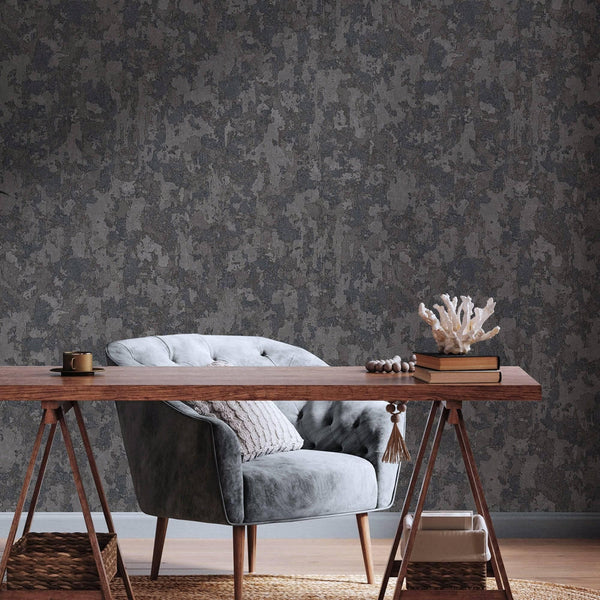 Distressed Worn Wallpaper, Black 3D Embossed Textured Weathered Solid Color Wallcovering, Abstract Contemporary Home Commercial Interior Wall Design - Adawall Wallpaper - Registered Trade Accounts Only, Wallpaper Wholesale Account - 1504-5 - Adawall Wholesale - Wallpaper Wholesaler