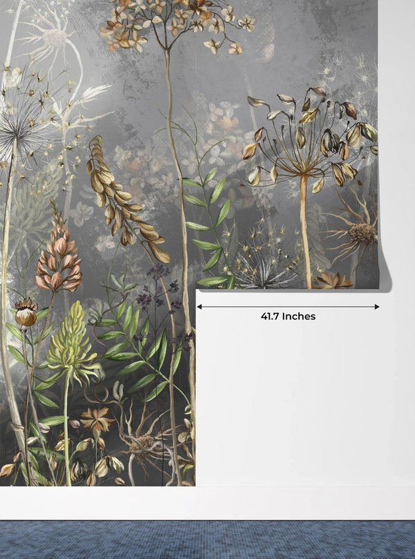 Dried Flowers Wallpaper, Grey Background Mural, Oversized Custom Size Wall Art, Non - Woven, Non - Adhesive, Modern Wall Paper, Removable - Adawall Wallpaper - Registered Trade Accounts Only, Wallpaper Wholesale Account - W77989 - Adawall Wholesale - Wallpaper Wholesaler