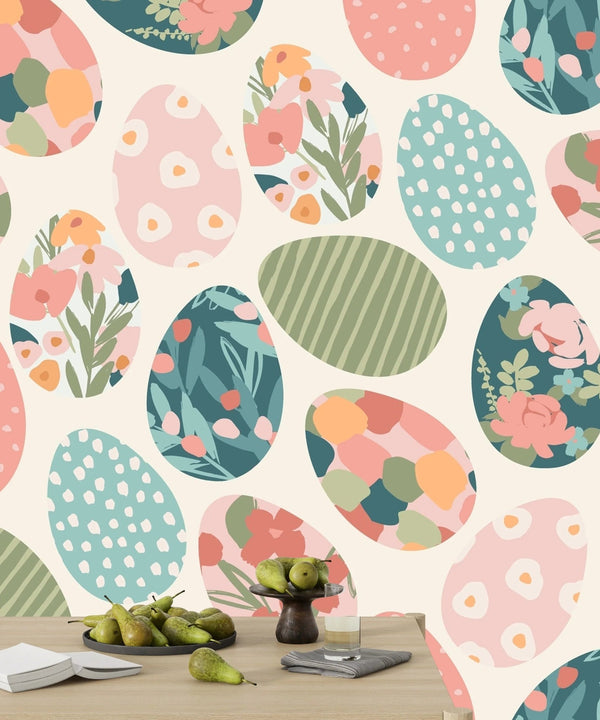 Easter Eggs with Abstract Flowers Wallpaper, Seamless Pattern Mural, Oversized Custom Size Wall Art, Non - Woven, Non - Adhesive, Modern Wall Paper, Removable - Adawall Wallpaper - Registered Trade Accounts Only, Wallpaper Wholesale Account - W78021 - Adawall Wholesale - Wallpaper Wholesaler
