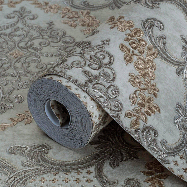 Elegant Damask Deep Embossed Wallpaper, 3D Textured Wallcovering, Traditional, Extra Large 114 sq ft Roll, Fabric Feel, Durable, Washable - Adawall Wallpaper - Registered Trade Accounts Only, Wallpaper Wholesale Account - 6802-4 - Adawall Wholesale - Wallpaper Wholesaler