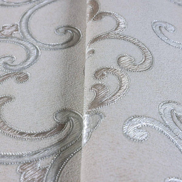 Elegant Damask Embossed Wallpaper, 3D Textured Wallcovering, Light Color Traditional, Extra Large 114 sq ft Roll, Luxury Wallpaper, Washable - Walloro High End Wallcoverings & More