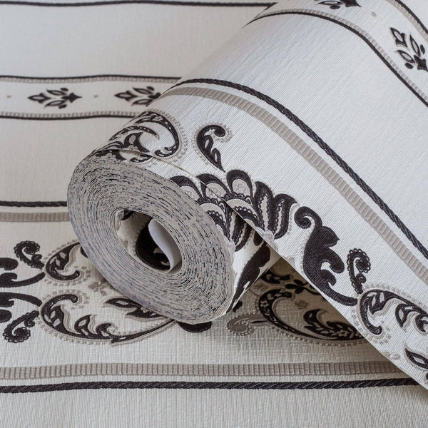 Elegant Deep Embossed Striped Wallpaper, Black and White Damask 3D Textured Wallcovering, Traditional, Large 114 sq ft Roll, Accent Wall - Adawall Wallpaper - Registered Trade Accounts Only, Wallpaper Wholesale Account - 6803-5 - Adawall Wholesale - Wallpaper Wholesaler