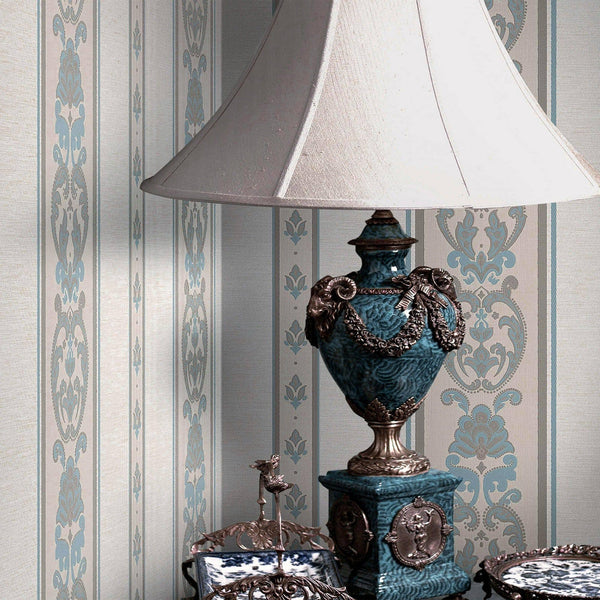 Elegant Deep Embossed Striped Wallpaper, Shiny Light Blue Damask 3D Textured Wallcovering, Traditional, Large 114 sq ft Roll, Accent Wall - Adawall Wallpaper - Registered Trade Accounts Only, Wallpaper Wholesale Account - 6803-4 - Adawall Wholesale - Wallpaper Wholesaler
