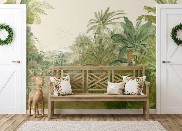 Elegant Forest Trees Green Wall Mural, Custom Wallpaper, Non - Adhesive, Washable, Extra Large, Removable, Jungle, Living Room, Cafe Shop, Commercial, Residential - Adawall Wallpaper - Registered Trade Accounts Only, Wallpaper Wholesale Account - A308-1 - Adawall Wholesale - Wallpaper Wholesaler