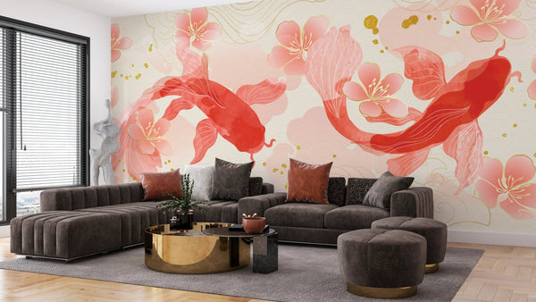 Elegant Koi Fishes Wallpaper, Luxury Chinese Mural, Oversized Custom Size Wall Art, Non - Woven, Non - Adhesive, Modern Wall Paper, Removable - Adawall Wallpaper - Registered Trade Accounts Only, Wallpaper Wholesale Account - W77928 - Adawall Wholesale - Wallpaper Wholesaler