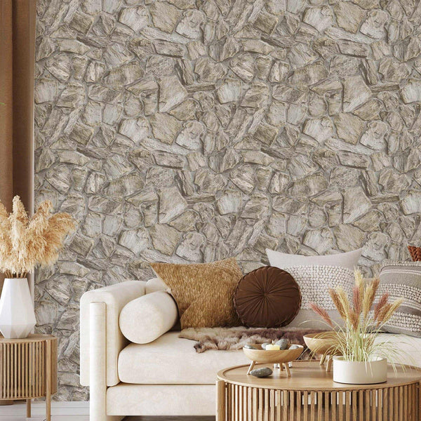 Elegant Realistic Stone Effect Wallpaper, Beige Deep Embossed Wall Decor Accent, Aesthetic Textured Wallcovering, - Adawall Wallpaper - Registered Trade Accounts Only, Wallpaper Wholesale Account - 23114-1 - Adawall Wholesale - Wallpaper Wholesaler