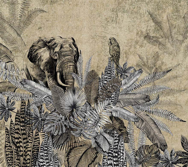 Elephant Jungle Wall Mural, Light Green Forest Animal Theme Wallpaper, Oversized Wall Art, Non - Woven, Non - Pasted, Removable, Exotic Wall Paper, Washable - Adawall Wallpaper - Registered Trade Accounts Only, Wallpaper Wholesale Account - A321-1 - Adawall Wholesale - Wallpaper Wholesaler