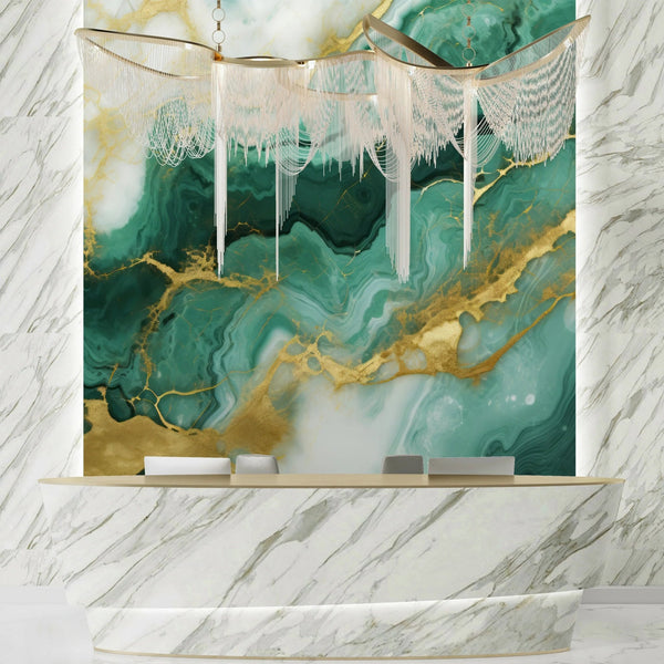 Emerald Green Marble Wallpaper, Gold Abstract Mural, Oversized Custom Size Wall Art, Non - Woven, Non - Adhesive, Modern Wall Paper, Removable - Adawall Wallpaper - Registered Trade Accounts Only, Wallpaper Wholesale Account - W77921 - Adawall Wholesale - Wallpaper Wholesaler