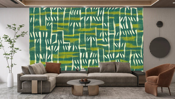 Ethnic Ikat Greenish Wallpaper, Handmade Boho Tribal Mural, Oversized Custom Size Wall Art, Non - Woven, Non - Adhesive, Modern Wall Paper, Removable - Adawall Wallpaper - Registered Trade Accounts Only, Wallpaper Wholesale Account - W77740 - Adawall Wholesale - Wallpaper Wholesaler