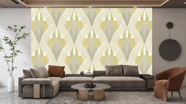 Ethnic Ikat Wallpaper, Yellow Boho Mural, Oversized Custom Size Wall Art, Non - Woven, Non - Adhesive, Modern Wall Paper, Removable - Adawall Wallpaper - Registered Trade Accounts Only, Wallpaper Wholesale Account - W77735 - Adawall Wholesale - Wallpaper Wholesaler