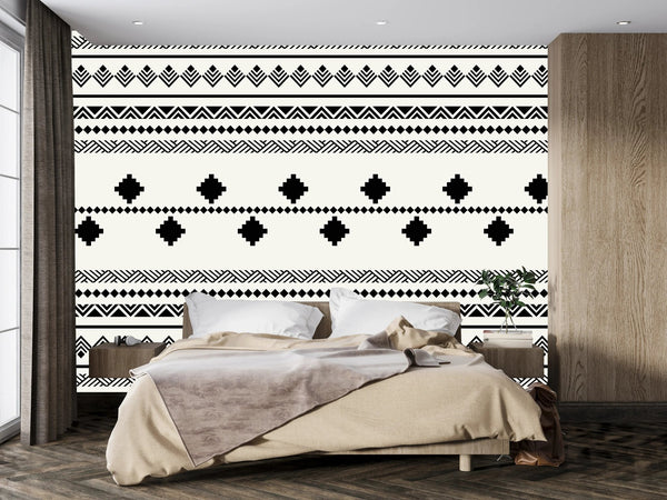 Ethnic Tribal Black and White Wallpaper, Seamless Pattern Mural, Oversized Custom Size Wall Art, Non - Woven, Non - Adhesive, Modern Wall Paper, Removable - Adawall Wallpaper - Registered Trade Accounts Only, Wallpaper Wholesale Account - W77980 - Adawall Wholesale - Wallpaper Wholesaler