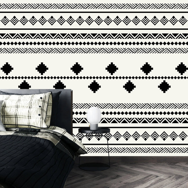 Ethnic Tribal Black and White Wallpaper, Seamless Pattern Mural, Oversized Custom Size Wall Art, Non - Woven, Non - Adhesive, Modern Wall Paper, Removable - Adawall Wallpaper - Registered Trade Accounts Only, Wallpaper Wholesale Account - W77980 - Adawall Wholesale - Wallpaper Wholesaler