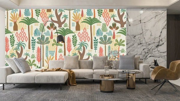 Ethnic Tropical Wallpaper, Seamless Pattern Mural, Oversized Custom Size Wall Art, Non - Woven, Non - Adhesive, Modern Wall Paper, Removable - Adawall Wallpaper - Registered Trade Accounts Only, Wallpaper Wholesale Account - W78067 - Adawall Wholesale - Wallpaper Wholesaler