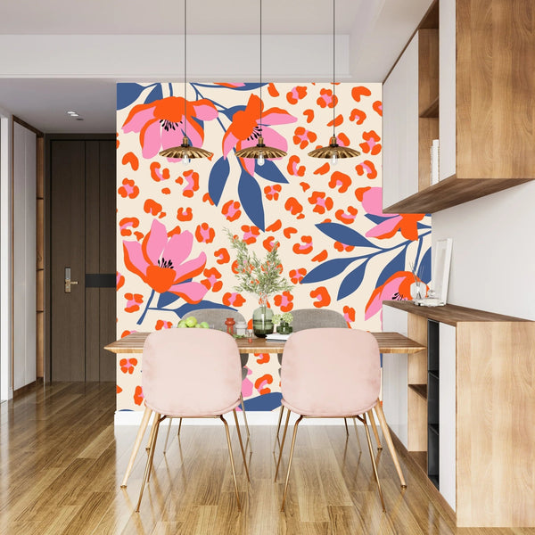Exotic Flowers, Leopard Background Wallpaper, Seamless Pattern Mural, Oversized Custom Size Wall Art, Non - Woven, Non - Adhesive, Modern Wall Paper, Removable - Adawall Wallpaper - Registered Trade Accounts Only, Wallpaper Wholesale Account - W77973 - Adawall Wholesale - Wallpaper Wholesaler
