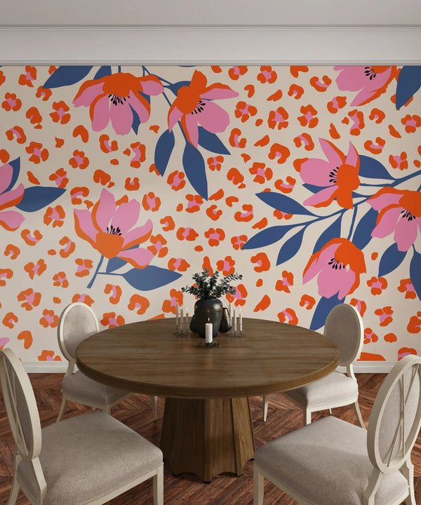 Exotic Flowers, Leopard Background Wallpaper, Seamless Pattern Mural, Oversized Custom Size Wall Art, Non - Woven, Non - Adhesive, Modern Wall Paper, Removable - Adawall Wallpaper - Registered Trade Accounts Only, Wallpaper Wholesale Account - W77973 - Adawall Wholesale - Wallpaper Wholesaler