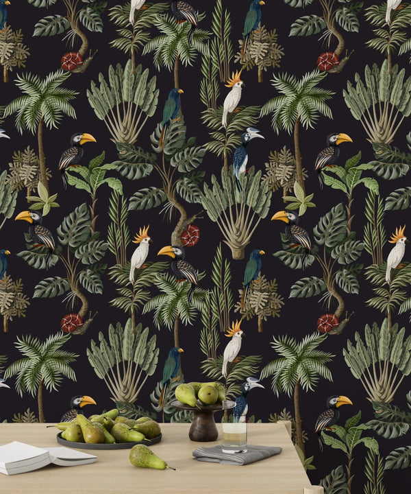 Exotic Plants and Birds Wallpaper, Forest Mural, Oversized Custom Size Wall Art, Non - Woven, Non - Adhesive, Modern Wall Paper, Removable - Adawall Wallpaper - Registered Trade Accounts Only, Wallpaper Wholesale Account - W77519 - Adawall Wholesale - Wallpaper Wholesaler