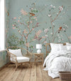 Extra Large Chinoiserie Floral Wallpaper, Birds Blossom Green Wall Mural, Custom Size, Luxury, Modern Wall Paper, Non - Pasted, Washable, Removable - Adawall Wallpaper - Registered Trade Accounts Only, Wallpaper Wholesale Account - A324-2 - Adawall Wholesale - Wallpaper Wholesaler