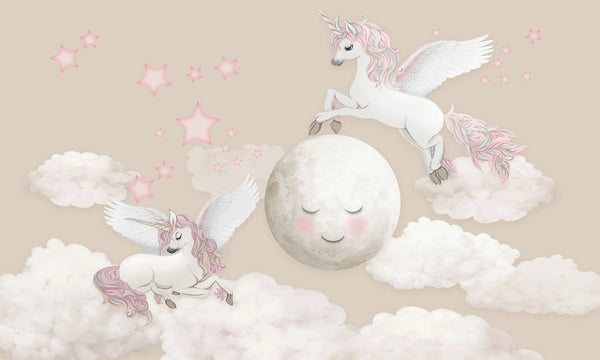 Fairy Unicorns Wallpaper, Moon, Clouds Mural, Oversized Custom Size Wall Art, Non - Woven, Non - Adhesive, Modern Wall Paper, Removable - Adawall Wallpaper - Registered Trade Accounts Only, Wallpaper Wholesale Account - W77782 - Adawall Wholesale - Wallpaper Wholesaler