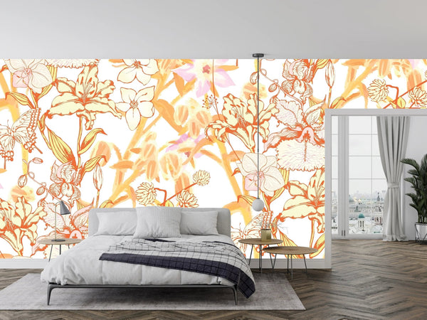 Fantastic Flowers and Butterflies Wallpaper, Seamless Pattern Mural, Oversized Custom Size Wall Art, Non - Woven, Non - Adhesive, Modern Wall Paper, Removable - Adawall Wallpaper - Registered Trade Accounts Only, Wallpaper Wholesale Account - W78102 - Adawall Wholesale - Wallpaper Wholesaler