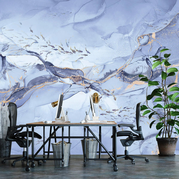 Fish Wall Mural, Purple Japan Koi Pond Fish Wallpaper, Elegant Abstract Stone Wall Covering, Removable, Modern, Non - Pasted, Stylish - Adawall Wallpaper - Registered Trade Accounts Only, Wallpaper Wholesale Account - FJ320-3 - Adawall Wholesale - Wallpaper Wholesaler