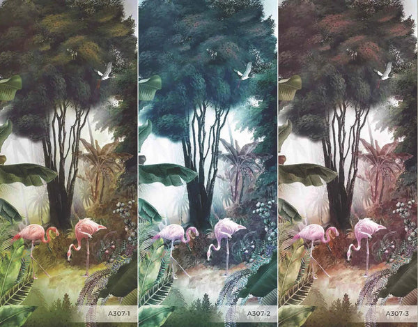 Flamingos Tropical Trees Wallpaper, Brown Nature Wall Mural, Jungle Forest Scene, Non - Woven, Non - Pasted, Removable, Custom Exotic Wall Print Art - Adawall Wallpaper - Registered Trade Accounts Only, Wallpaper Wholesale Account - A307-3 - Adawall Wholesale - Wallpaper Wholesaler