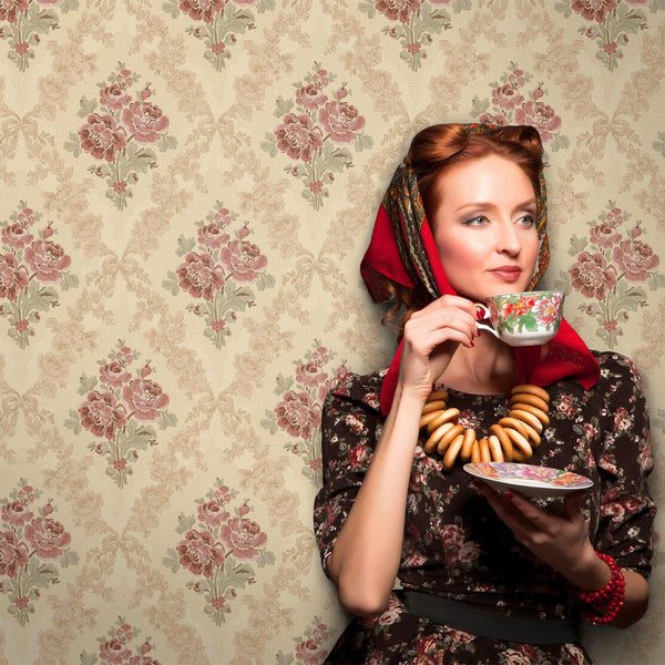 Floral Beige Embossed Wallpaper, Purple Flowers Home Wall Decor, Aesthetic Wallpaper, Textured Wallcovering Non-Adhesive and Non-Peel and Stick - Walloro High End Wallcoverings & More