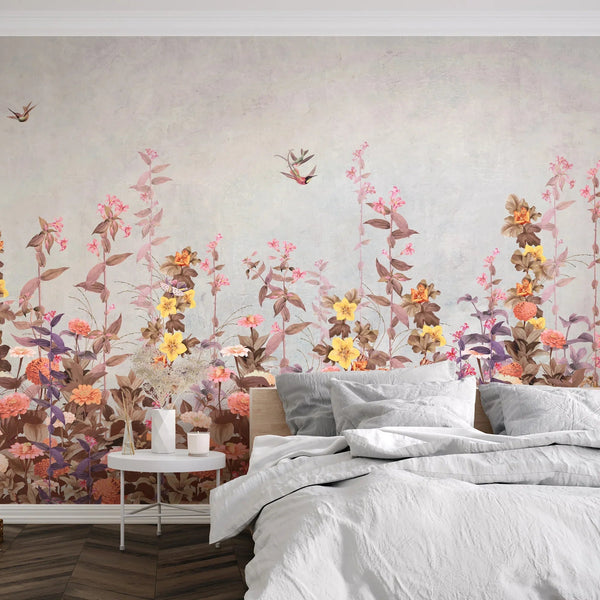 Floral Blossoms Wallpaper, Yellow Flowers Birds Wall Mural, Oversized Custom Size Wall Art, Non - Woven, Non - Adhesive, Modern Wall Paper, Removable - Adawall Wallpaper - Registered Trade Accounts Only, Wallpaper Wholesale Account - SE320-2 - Adawall Wholesale - Wallpaper Wholesaler