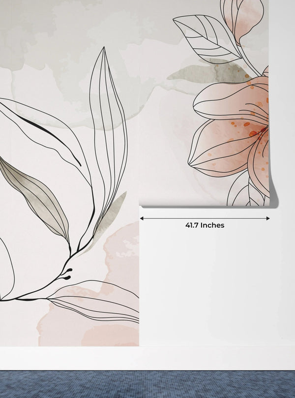 Floral Hand Drawn Wallpaper, Botanical Mural, Oversized Custom Size Wall Art, Non - Woven, Non - Adhesive, Modern Wall Paper, Removable - Adawall Wallpaper - Registered Trade Accounts Only, Wallpaper Wholesale Account - W77937 - Adawall Wholesale - Wallpaper Wholesaler