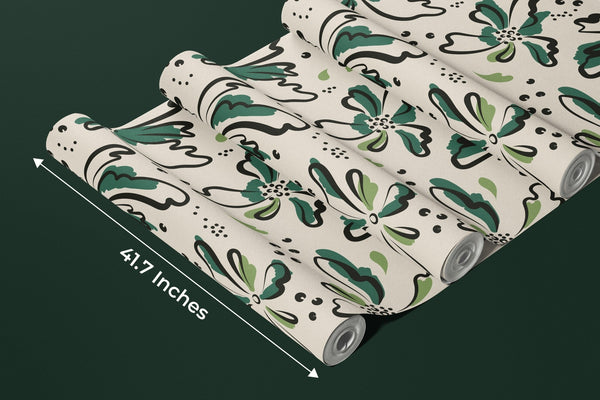 Floral Wallpaper, Black and Green Mural, Oversized Custom Size Wall Art, Non - Woven, Non - Adhesive, Modern Wall Paper, Removable - Adawall Wallpaper - Registered Trade Accounts Only, Wallpaper Wholesale Account - W77956 - Adawall Wholesale - Wallpaper Wholesaler