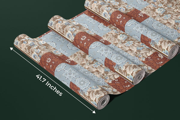 Floral Wallpaper, Brown and Blue Patchwork Mural, Oversized Custom Size Wall Art, Non - Woven, Non - Adhesive, Modern Wall Paper, Removable - Adawall Wallpaper - Registered Trade Accounts Only, Wallpaper Wholesale Account - W77867 - Adawall Wholesale - Wallpaper Wholesaler
