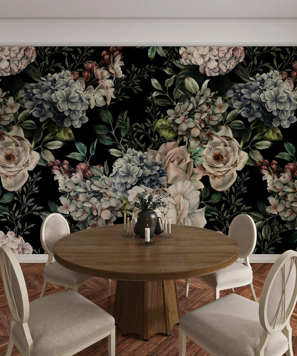 Floral Wallpaper, Dark Background Mural, Oversized Custom Size Wall Art, Non - Woven, Non - Adhesive, Modern Wall Paper, Removable - Adawall Wallpaper - Registered Trade Accounts Only, Wallpaper Wholesale Account - W77522 - Adawall Wholesale - Wallpaper Wholesaler
