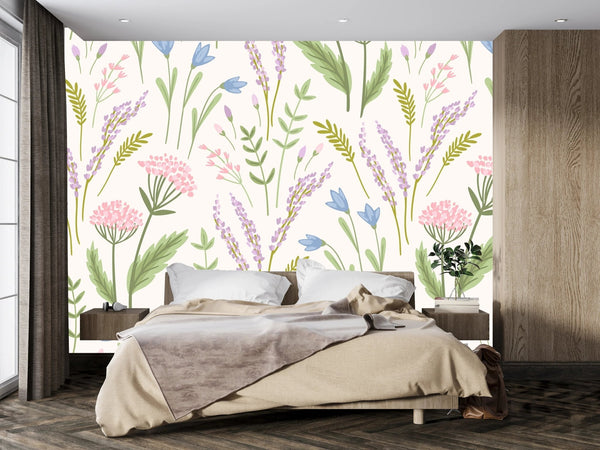 Floral, White Background Wallpaper, Seamless Pattern Mural, Oversized Custom Size Wall Art, Non - Woven, Non - Adhesive, Modern Wall Paper, Removable - Adawall Wallpaper - Registered Trade Accounts Only, Wallpaper Wholesale Account - W78045 - Adawall Wholesale - Wallpaper Wholesaler