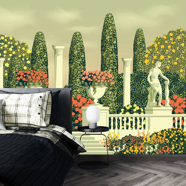 Flower Beds Wallpaper, Terrace in the Park Mural, Oversized Custom Size Wall Art, Non - Woven, Non - Adhesive, Modern Wall Paper, Removable - Adawall Wallpaper - Registered Trade Accounts Only, Wallpaper Wholesale Account - W77765 - Adawall Wholesale - Wallpaper Wholesaler