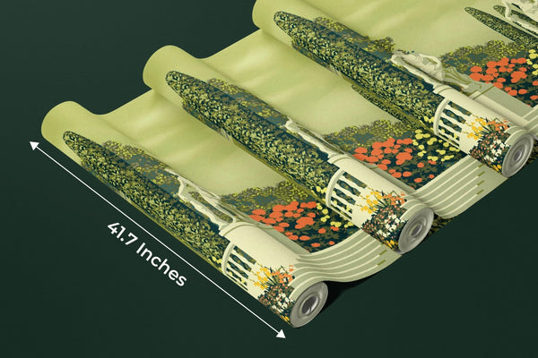 Flower Garden Wallpaper, Country House and Statues Mural, Oversized Custom Size Wall Art, Non - Woven, Non - Adhesive, Modern Wall Paper, Removable - Adawall Wallpaper - Registered Trade Accounts Only, Wallpaper Wholesale Account - W77763 - Adawall Wholesale - Wallpaper Wholesaler