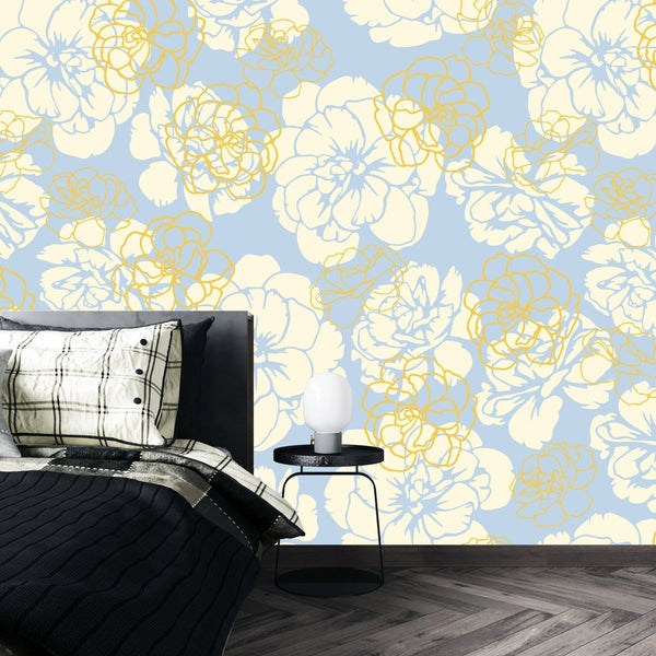 Flowers, Light Blue Wallpaper, Seamless Pattern Mural, Oversized Custom Size Wall Art, Non - Woven, Non - Adhesive, Modern Wall Paper, Removable - Adawall Wallpaper - Registered Trade Accounts Only, Wallpaper Wholesale Account - W77894 - Adawall Wholesale - Wallpaper Wholesaler
