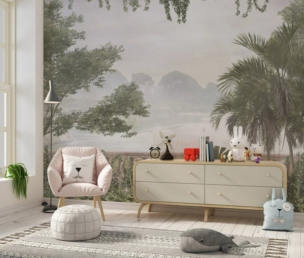 Foggy Forest Wallpaper, Tropical Leaves, Trees Mural, Oversized Custom Size Wall Art, Non - Woven, Non - Adhesive, Modern Wall Paper, Removable - Adawall Wallpaper - Registered Trade Accounts Only, Wallpaper Wholesale Account - W77984 - Adawall Wholesale - Wallpaper Wholesaler