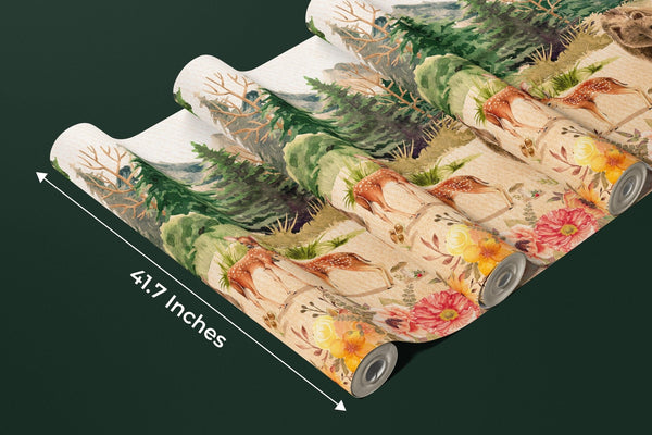 Forest Animals, Trees Wallpaper, Watercolor Mural, Oversized Custom Size Wall Art, Non - Woven, Non - Adhesive, Modern Wall Paper, Removable - Adawall Wallpaper - Registered Trade Accounts Only, Wallpaper Wholesale Account - W77653 - Adawall Wholesale - Wallpaper Wholesaler