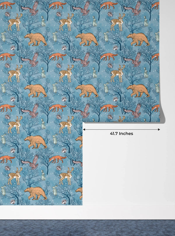 Forest Animals Wallpaper, Winter Seamless Pattern Mural, Oversized Custom Size Wall Art, Non - Woven, Non - Adhesive, Modern Wall Paper, Removable - Adawall Wallpaper - Registered Trade Accounts Only, Wallpaper Wholesale Account - W77655 - Adawall Wholesale - Wallpaper Wholesaler