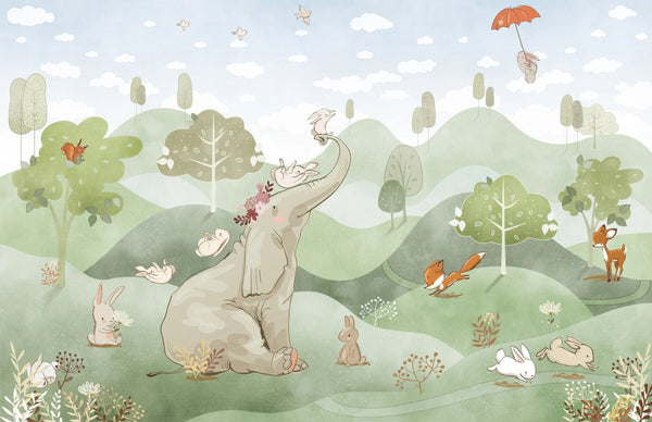 Forest Animals Wallpaper, Woodland Summer Mural, Oversized Custom Size Wall Art, Non - Woven, Non - Adhesive, Modern Wall Paper, Removable - Adawall Wallpaper - Registered Trade Accounts Only, Wallpaper Wholesale Account - W77753 - Adawall Wholesale - Wallpaper Wholesaler