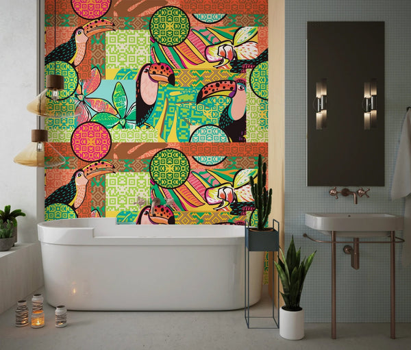 Fun Tropical Wallpaper, Toucan and Amazon Motives Mural, Oversized Custom Size Wall Art, Non - Woven, Non - Adhesive, Modern Wall Paper, Removable - Adawall Wallpaper - Registered Trade Accounts Only, Wallpaper Wholesale Account - W77868 - Adawall Wholesale - Wallpaper Wholesaler