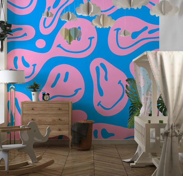 Funny Melting Wallpaper, Happy Face Mural, Oversized Custom Size Wall Art, Non - Woven, Non - Adhesive, Modern Wall Paper, Removable - Adawall Wallpaper - Registered Trade Accounts Only, Wallpaper Wholesale Account - W77802 - Adawall Wholesale - Wallpaper Wholesaler