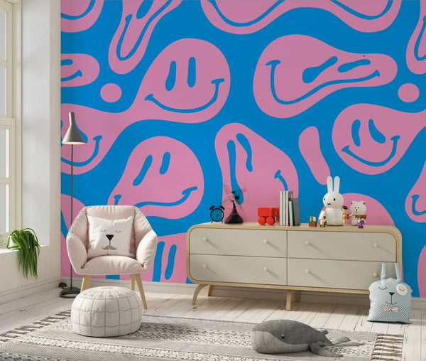 Funny Melting Wallpaper, Happy Face Mural, Oversized Custom Size Wall Art, Non - Woven, Non - Adhesive, Modern Wall Paper, Removable - Adawall Wallpaper - Registered Trade Accounts Only, Wallpaper Wholesale Account - W77802 - Adawall Wholesale - Wallpaper Wholesaler