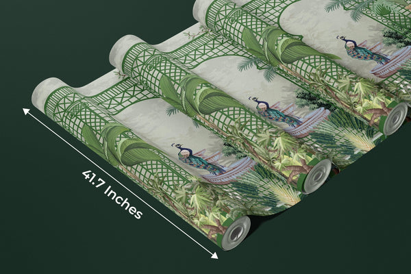 Garden and Peacock Wallpaper,Botanic and Lattice Wall Mural, Oversized Custom Size Wall Art, Non - Woven, Non - Adhesive, Modern Wall Paper, Removable - Adawall Wallpaper - Registered Trade Accounts Only, Wallpaper Wholesale Account - W77506 - Adawall Wholesale - Wallpaper Wholesaler