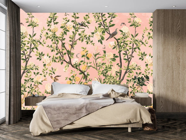 Garden of Peonies Wallpaper, Birds, Floral Mural, Oversized Custom Size Wall Art, Non - Woven, Non - Adhesive, Modern Wall Paper, Removable - Adawall Wallpaper - Registered Trade Accounts Only, Wallpaper Wholesale Account - W78000 - Adawall Wholesale - Wallpaper Wholesaler