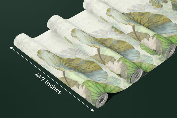 Lotus Leaves Wallpaper, Botanical Mural, Oversized Custom Size Wall Art, Non-Woven, Non-Adhesive, Modern Wall Paper, Removable